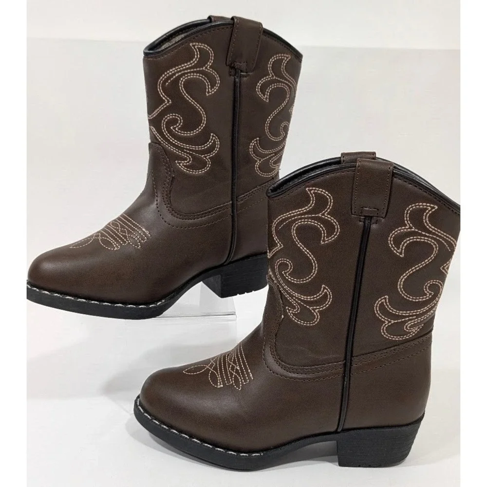 Canyon Trails Toddler Cowboy Boots Brown Faux Leather Sz 9M CT-101-BRN Excellent